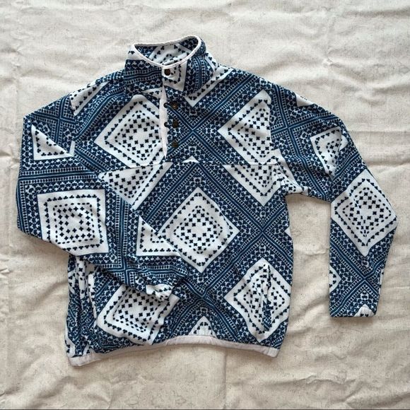 O'NEILL BLUE AND WHITE DIAMOND BATIK 1/4 SNAP FLEECE JACKET - Picture 4 of 6